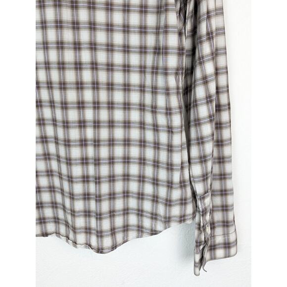 James Perse Top Plaid Western Classic Neutral Spring Fall Tan Cream Size XL - Picture 6 of 12